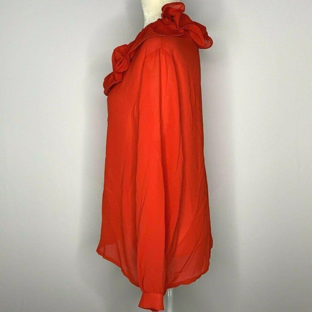 Vintage 80s Teddi Button Up Shirt L Red Ruffle - Picture 5 of 8